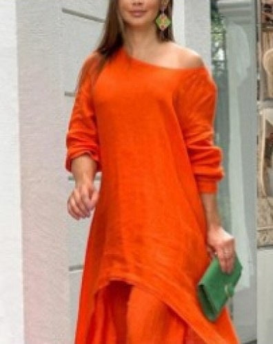 Valenzora | Irregular cotton-linen wide leg two-piece set