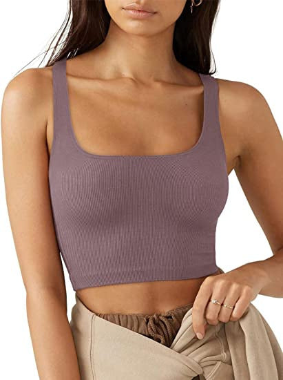 Women's crop top with ribbed fabric and wide straps, size