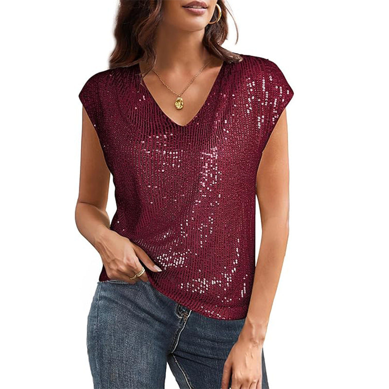 Glitzerndes Damen-Oberteil mit V-Ausschnitt und lockerem Schnitt, Größe [size missing]