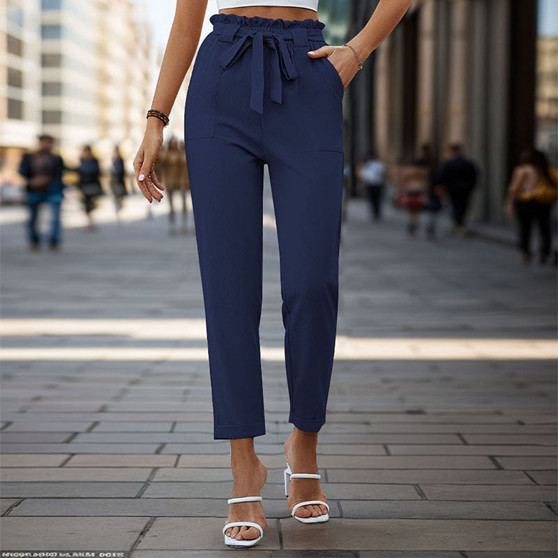 Women's Comfortable High-Waisted Pants with Waist Belt Size