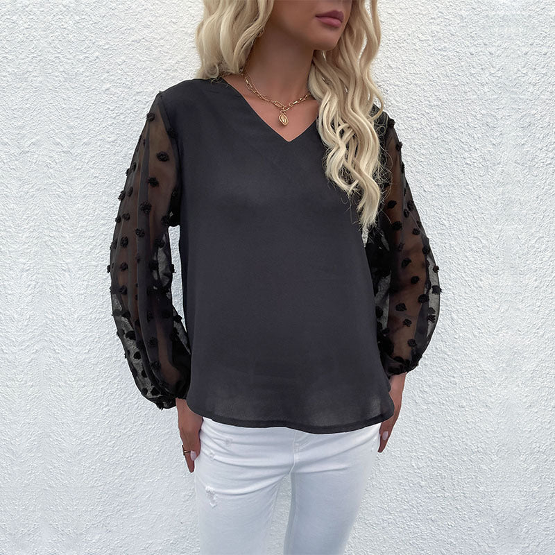 Damenbluse mit eleganten Puffärmeln und strukturierter Oberfläche, Größe S