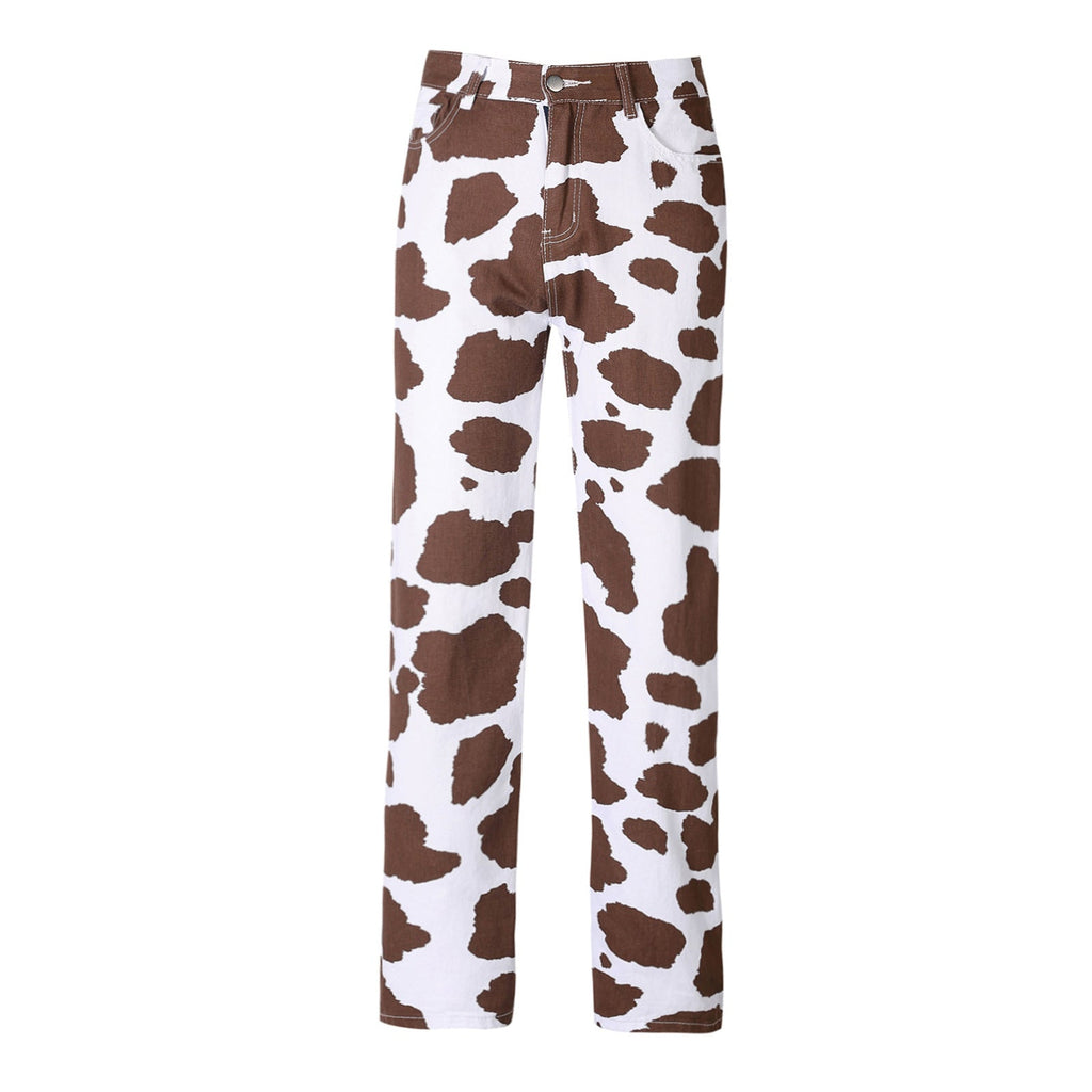 Valenzora | Women's Cow Print Straight Cut Trousers