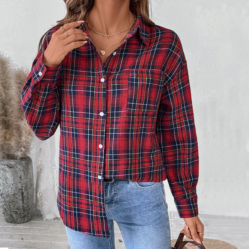 Women's checked overshirt with wide sleeve design, size