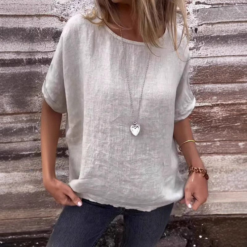 Women's linen blouse with a relaxed fit and fashionable half sleeves, size [size missing]