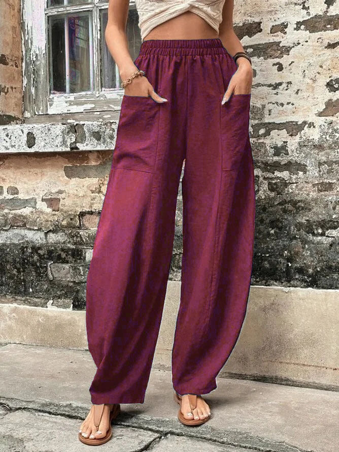 Valenzora | Comfortable solid-color casual pants with pockets