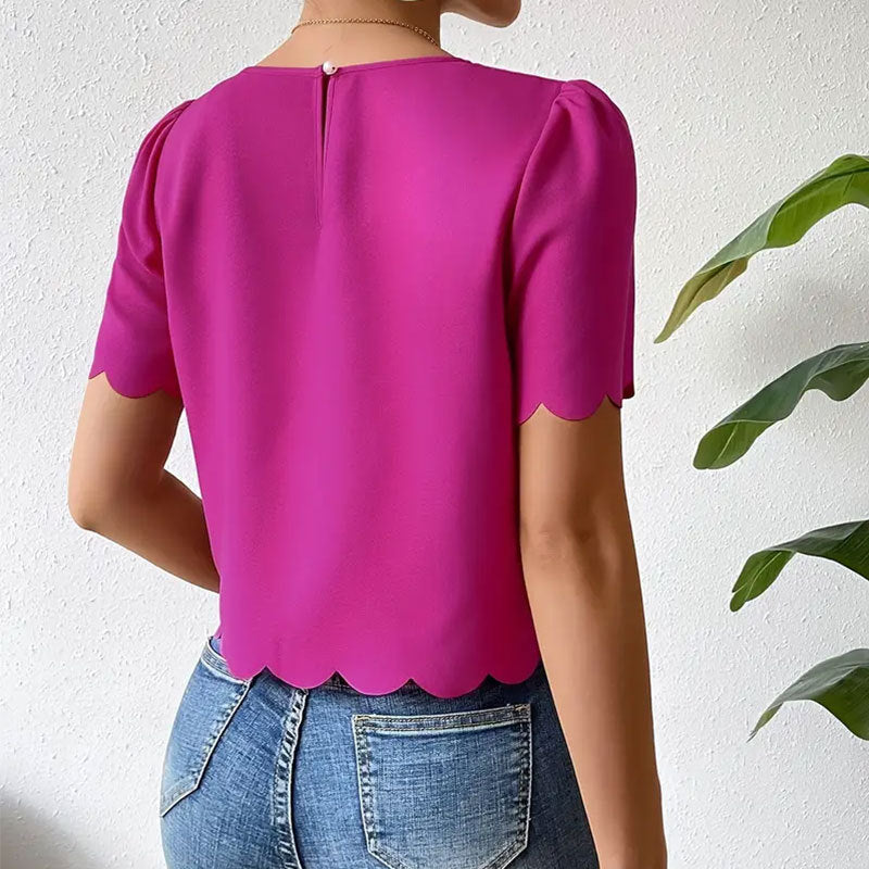 Damen-Top mit Wellensaum und luftigen Ärmeln, Größe