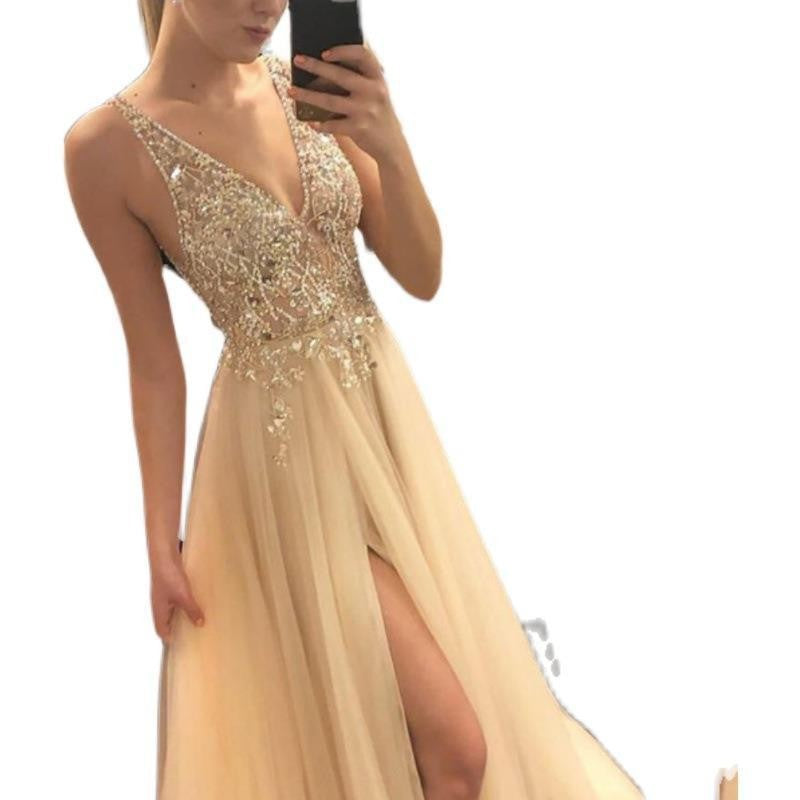 Valenzora | V-neck Split Party Evening Dress