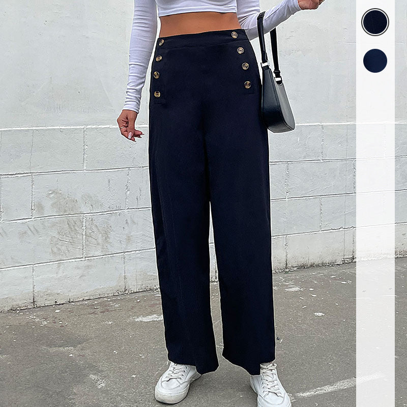 Women's wide-leg trousers with decorative buttons, size