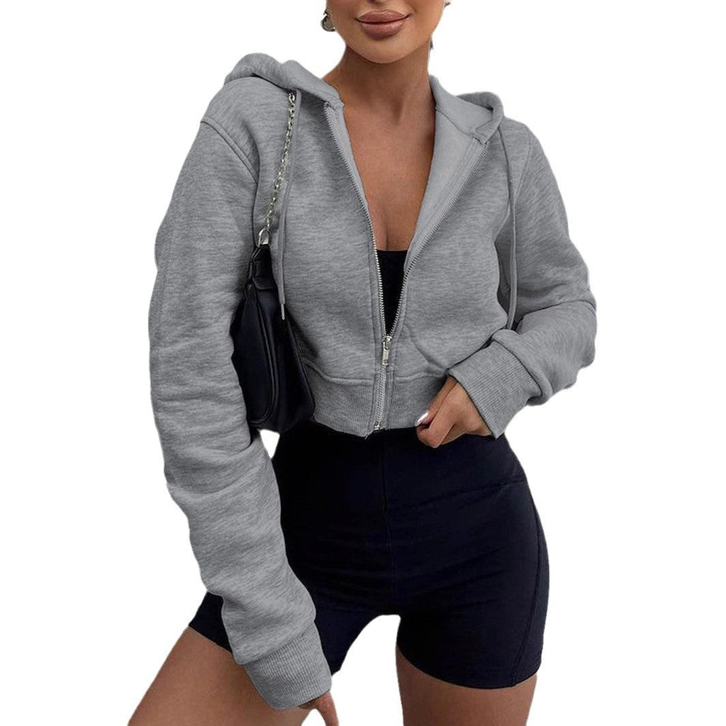 Women's cropped hoodie with zipper and relaxed fit, size