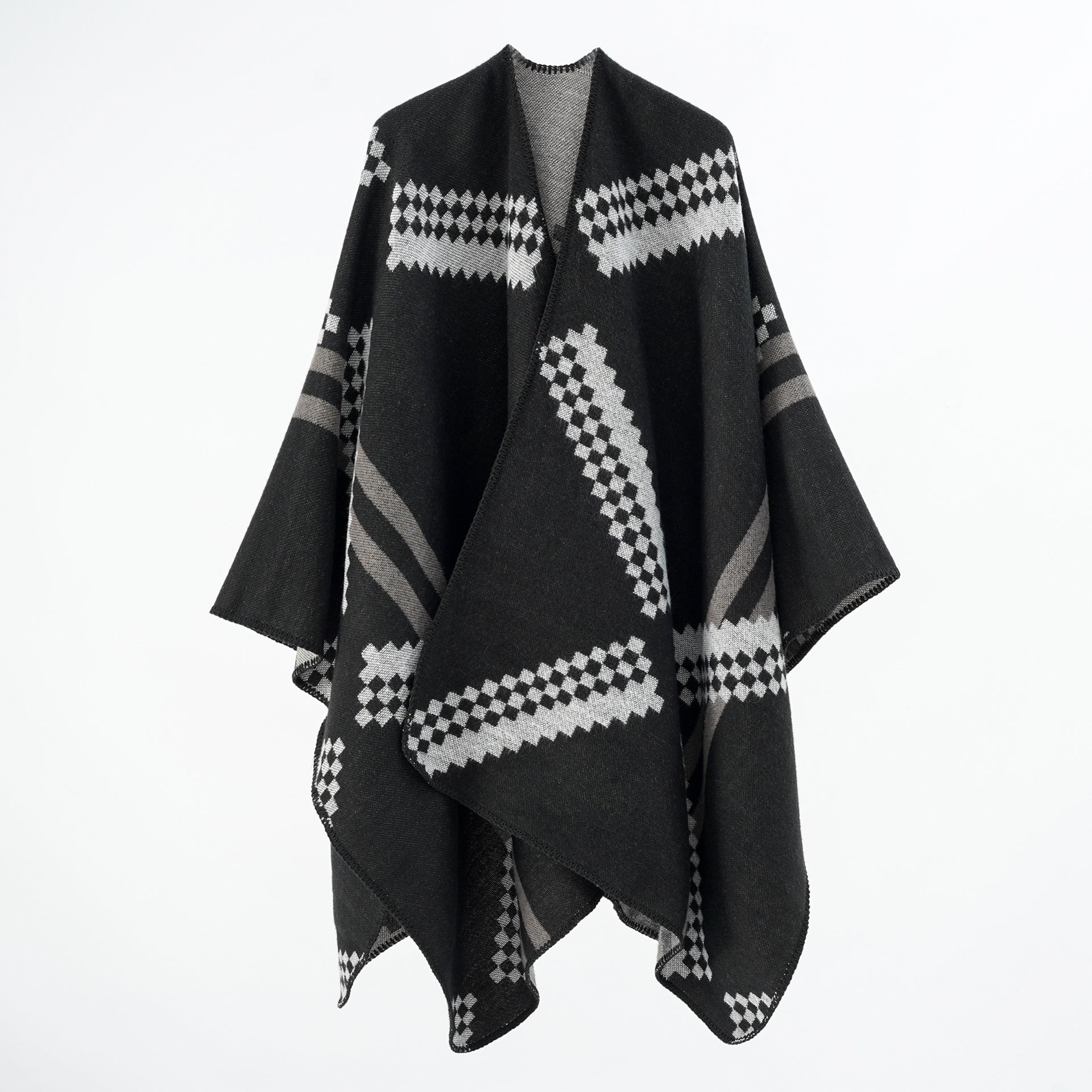 Women's wrap poncho with a modern geometric pattern and high-quality workmanship, size [size missing]