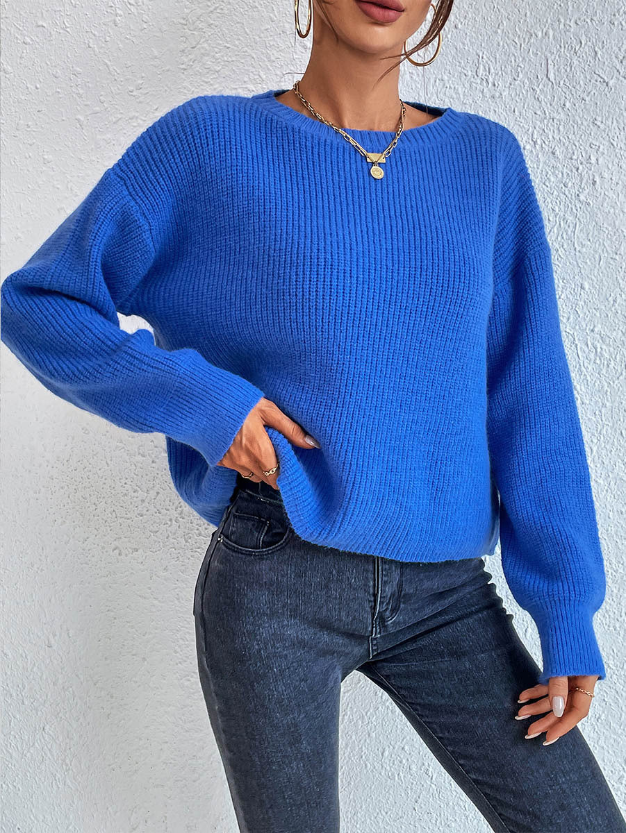 Damen Freizeit-Strickpullover mit entspannter Passform und eleganten Rippdetails, Größe [size]