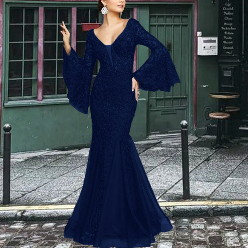 Valenzora | Schwarz-schmales Meerjungfrauen-Abendkleid mit Spitzenstickerei