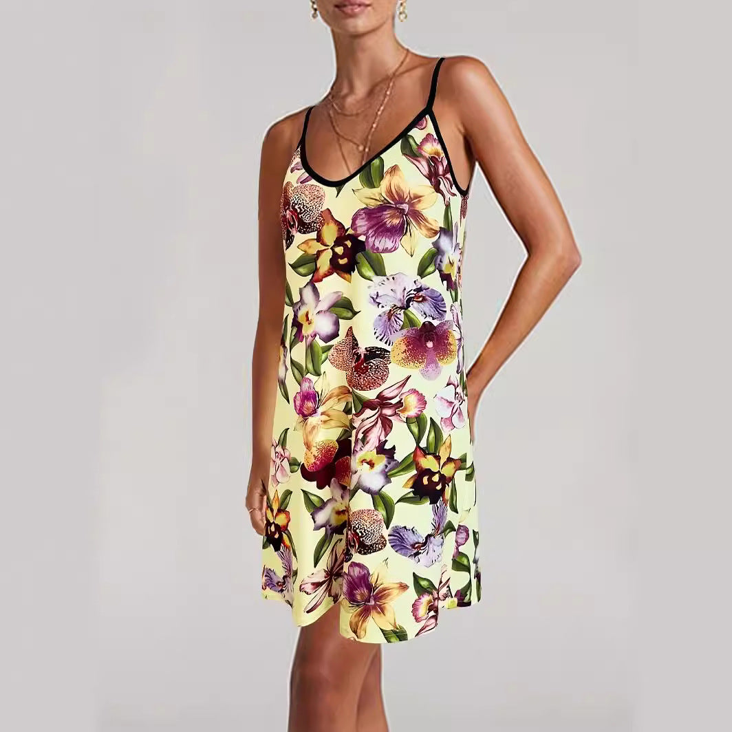 Women's summer dress with floral print and adjustable straps, size