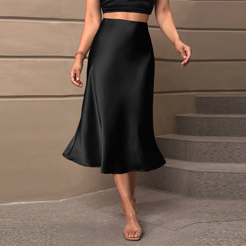 Damen-Satin-Midirock mit fließendem Schnitt und Gummibund, Größe [size]