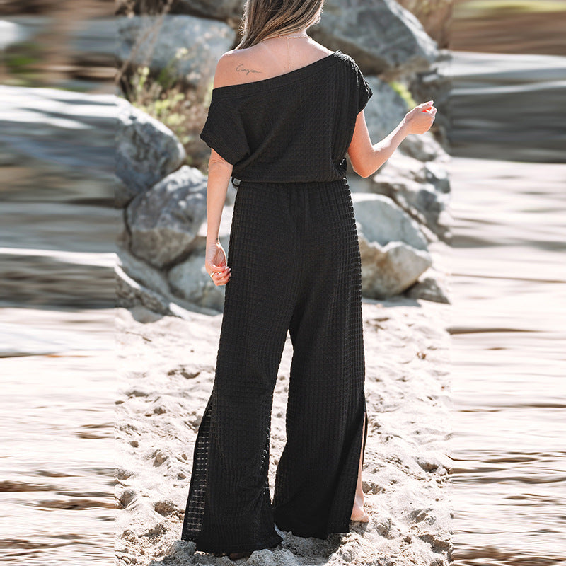 Damen-Freizeit-Jumpsuit mit weitem Schnitt und elastischem Bund, Größe