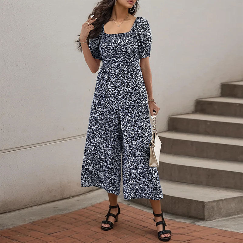Women's oversized jumpsuit with puff sleeves and elasticated waistband, size