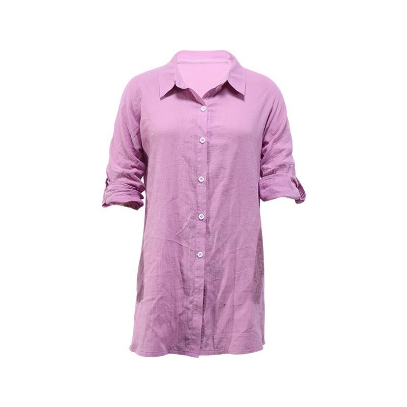 Women's linen blouse with a relaxed fit and turn-up sleeves, size