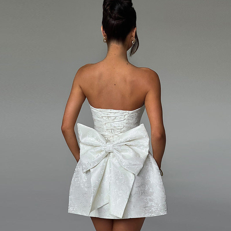 Valenzora | Mini Cocktail Dress Off-Shoulder Evening Dress with Bow Detail