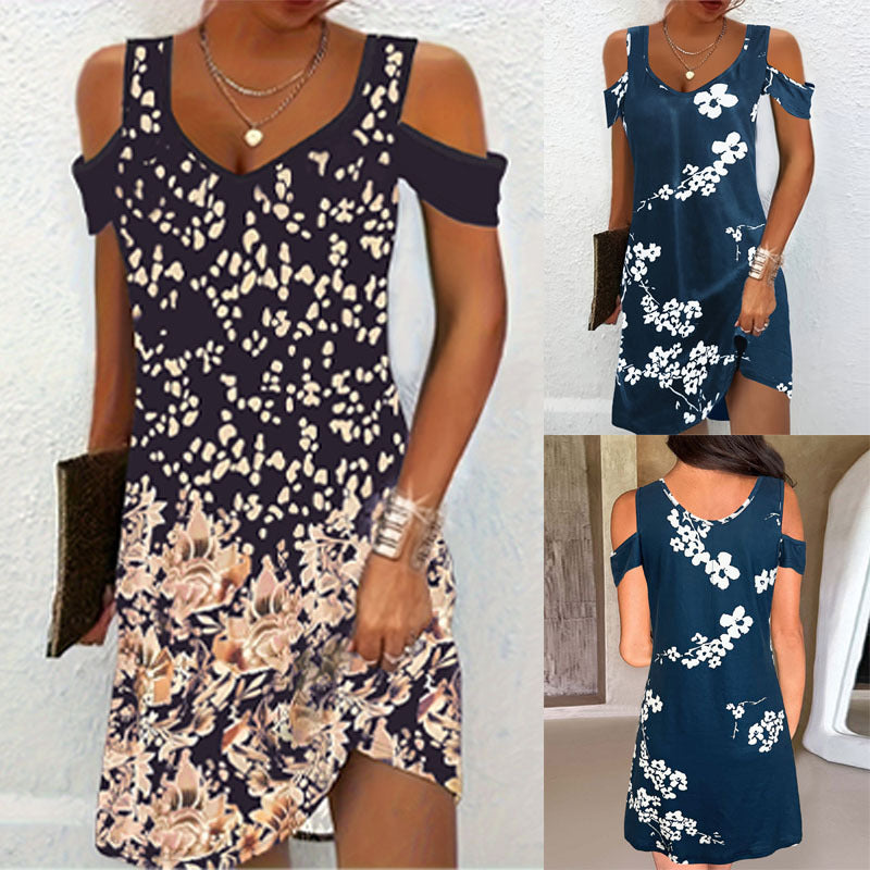 Women's dress with trendy off-the-shoulder cutouts and elegant floral print, size S