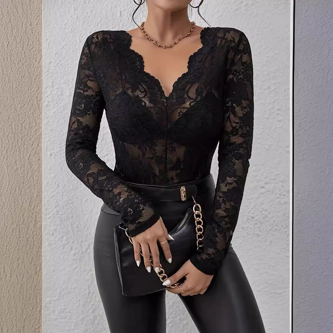 Valenzora | Lace-Fan-Shaped Decorative Base Shirt Top