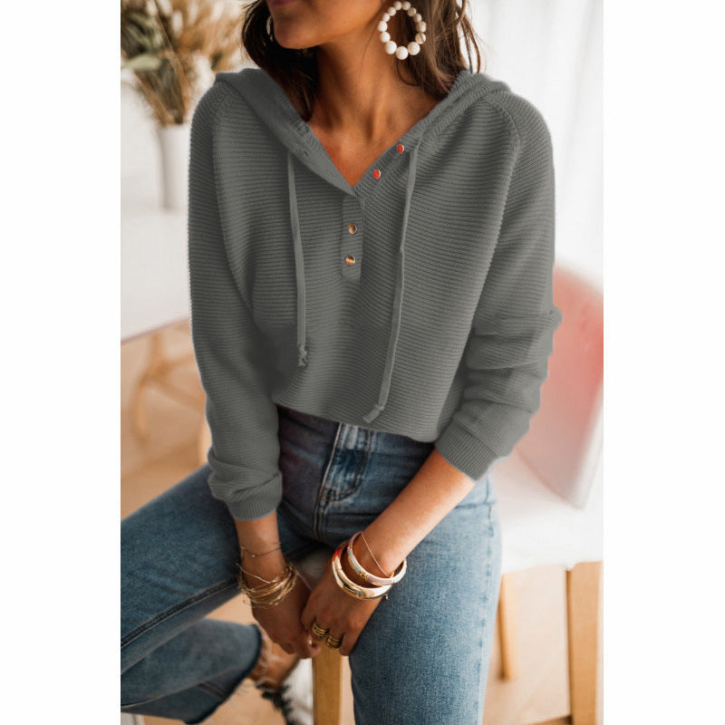 Damen Cropped Hoodie aus strukturiertem Stoff mit dekorativen Knöpfen, Größe S