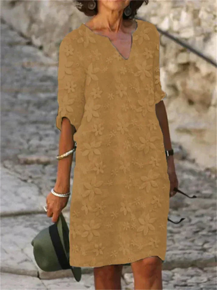 Valenzora | Summer dress made of cotton and linen with floral pattern