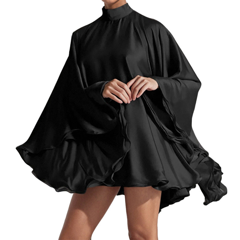 Women's chic mini dress with voluminous sleeves and elegant stand-up collar, size [size missing]
