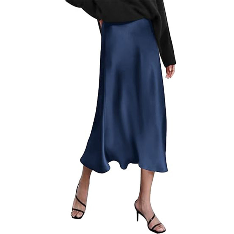 Eleganter Damen-Midirock aus Satinviskose mit fließendem Fall, Größe Valenzora