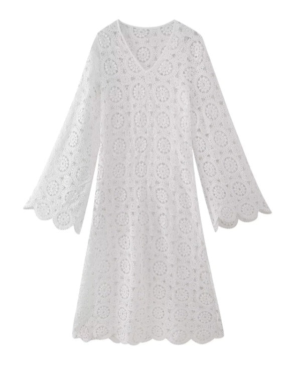 Luftiges Häkelkleid für Damen mit weiten Ärmeln, Größe