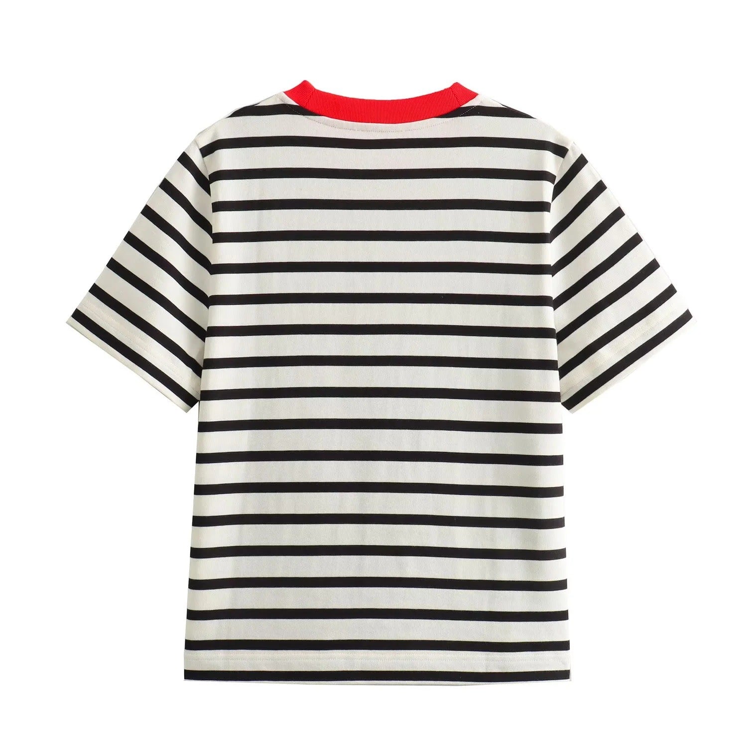 Women's casual T-shirt with contrasting collar and relaxed striped pattern, size