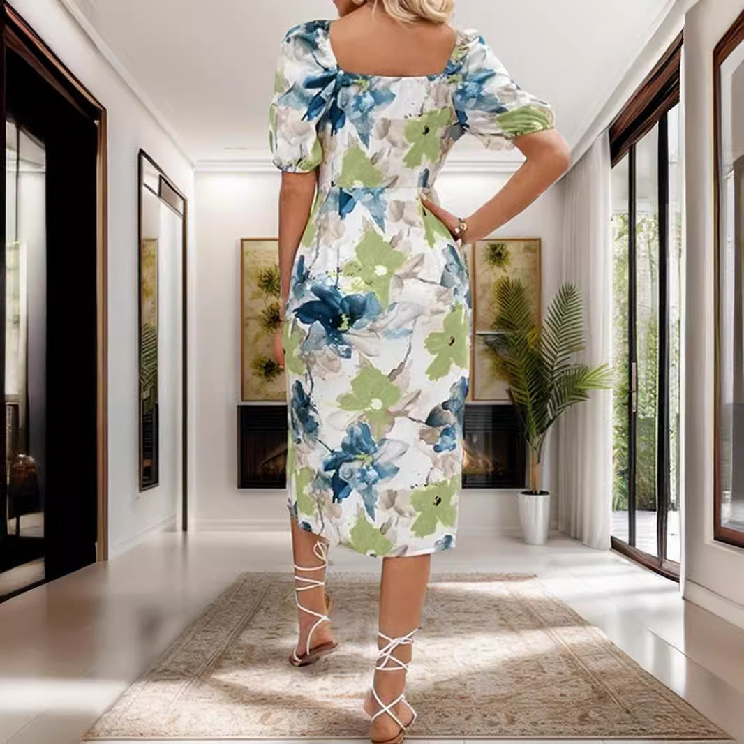 Valenzora | Bedrucktes kurzärmeliges Midikleid