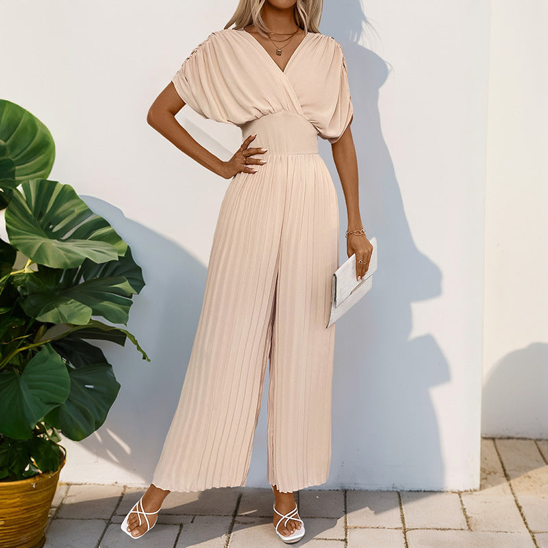 Women's elegant jumpsuit with deep V-neck and voluminous sleeves, size [size missing]