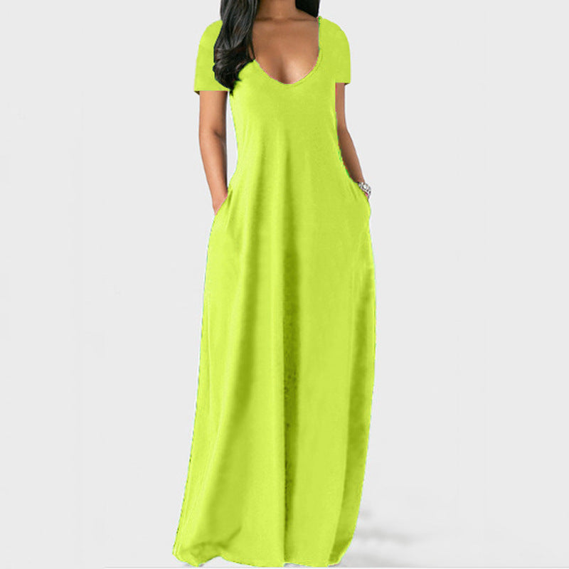 Valenzora | U-neck short sleeve loose fit maxi dress