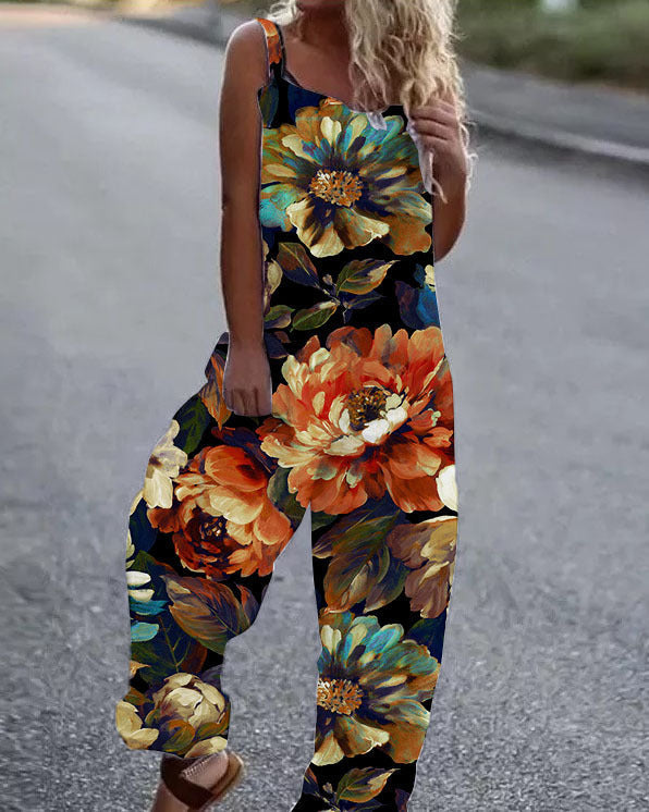 Valenzora | Large floral pattern lightweight fabric jumpsuit