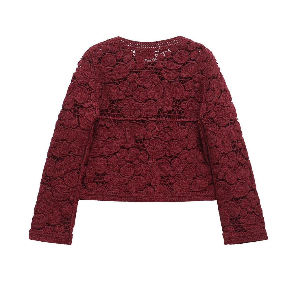 Damen-Strickjacke aus edler Spitze mit dekorativen Knopfdetails und eleganter Silhouette, Größe S