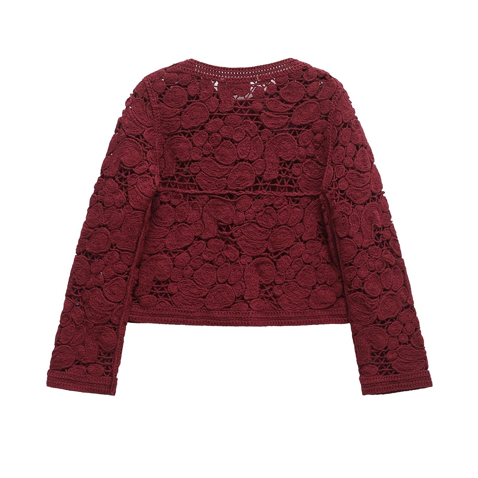 Damen-Strickjacke aus edler Spitze mit dekorativen Knopfdetails und eleganter Silhouette, Größe S