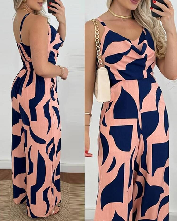 Women's elegant jumpsuit with flowing fabric and fashionable floral pattern, size [size]