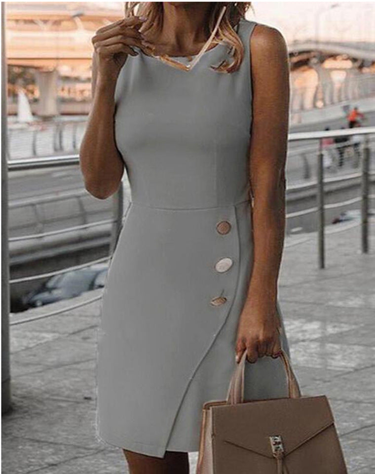 Valenzora | Sleeveless Solid Color Elegant Wrap Dress
