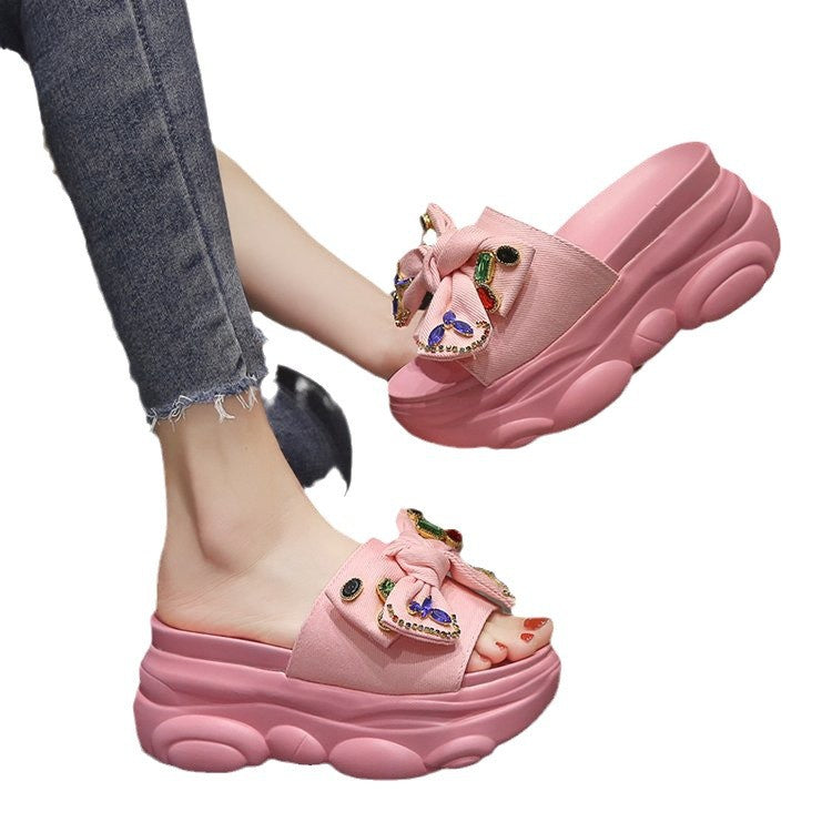 Damen-Plateau-Mules mit Zierschleife und Strass-Design, Größe Valenzora