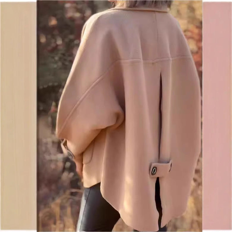 Women's soft wool jacket with shoulder yoke and button details, size