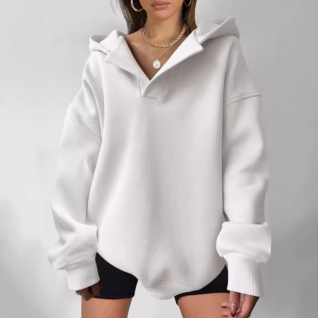 Women's oversized hoodie with a modern stand-up collar and soft materials, size S