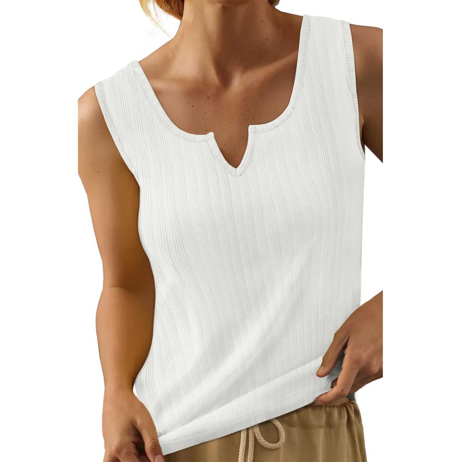 Women's sleeveless top with structured V-neck and fine rib design, size Valenzora