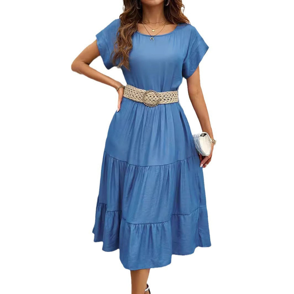 Damen Midi-Freizeitkleid mit elegantem Volant und verstellbarem Gürtel, Größe S