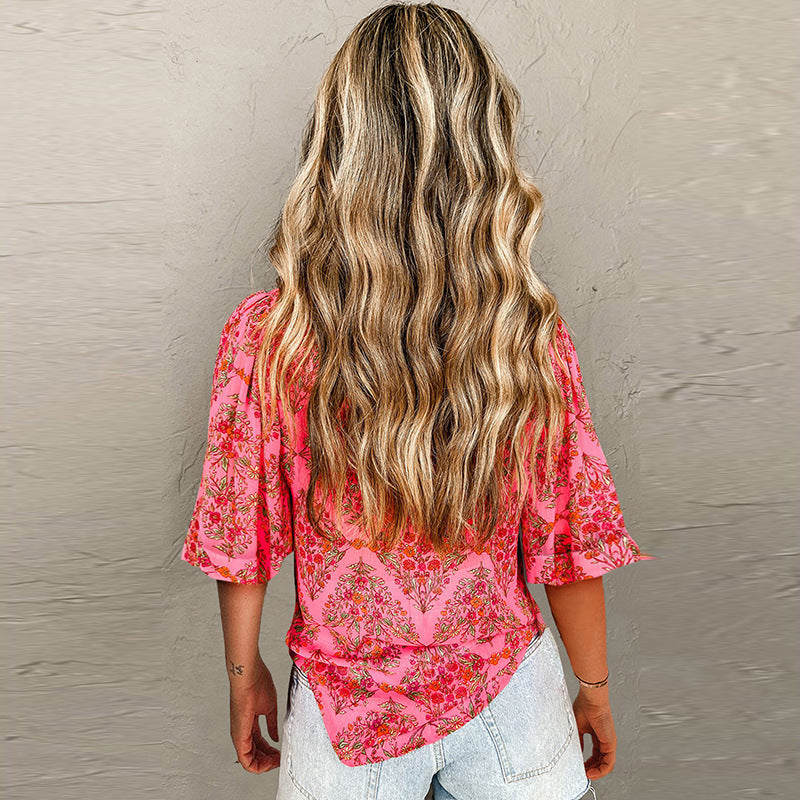 Women's floral patterned casual blouse with a relaxed fit, size