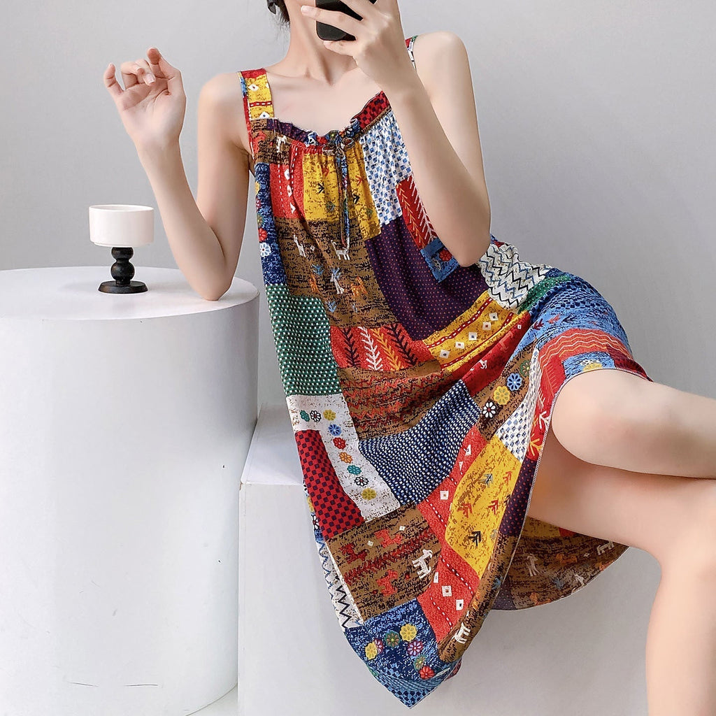 Valenzora | Boho Patchwork Sleeveless Swing Dress