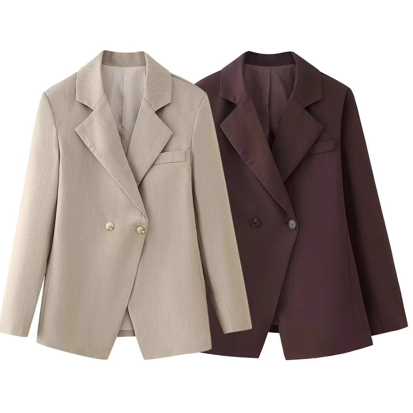 Eleganter, zweireihiger Damenblazer mit klassischem Revers, Größe