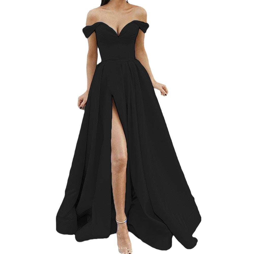 Valenzora | V-neck, back cutout, flared slit, long dress