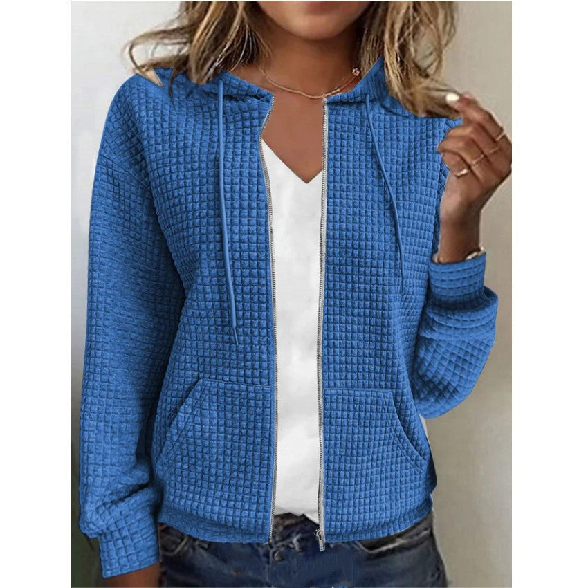 Women's casual and structured hooded jacket with zipper, size