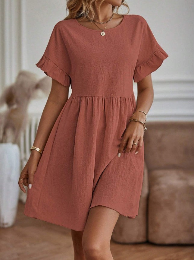 Valenzora | Loose Fit Short Sleeve Ruffled Dress Short Dress