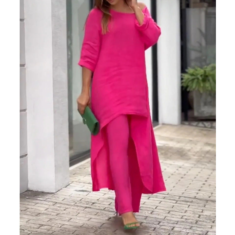 Valenzora | Cotton Linen Loose Irregular Long Sleeve Two-Piece Set